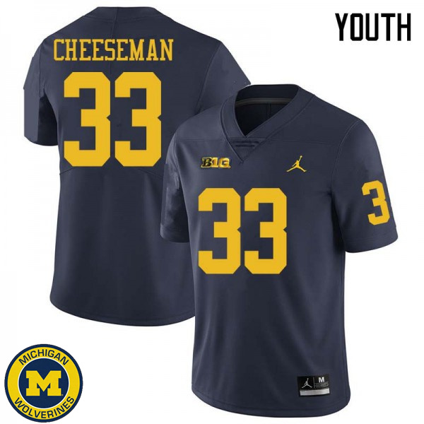 Youth University of Michigan #33 Camaron Cheeseman Navy Jordan Brand Football Jersey